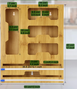 6 in 1 33x43cm 竹製食品保存袋オーガナイザー 